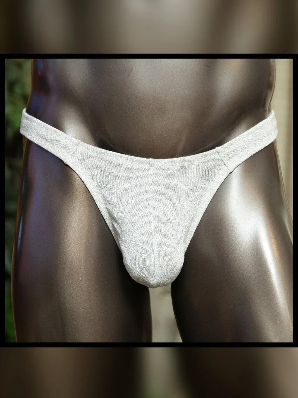 Mens White Silver Tinsel 1in Sides Thong Handmade